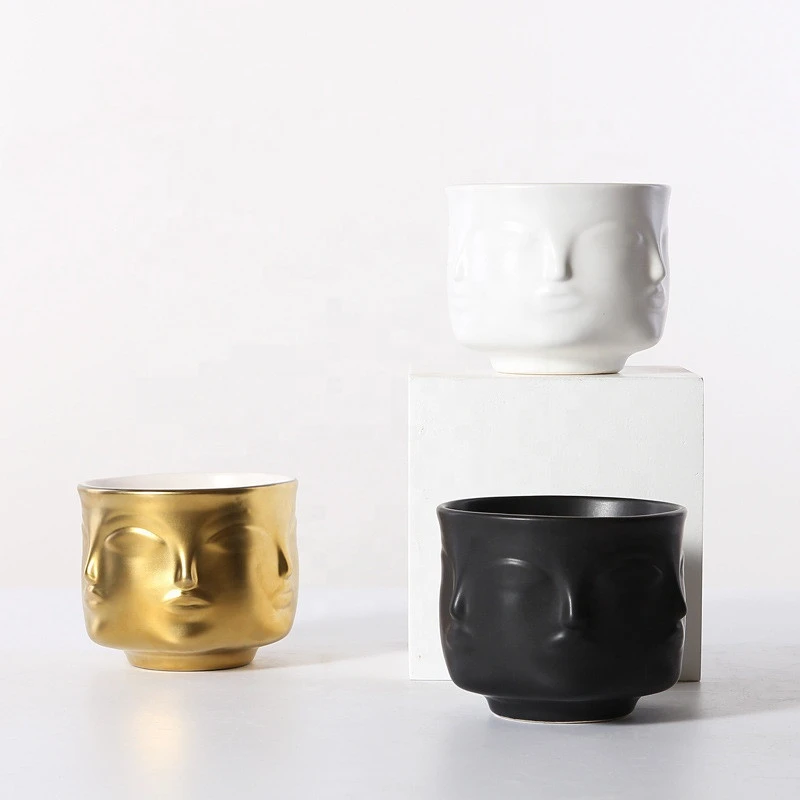 Nordic style ceramic face vase plant pot ornament for home model house decoration
