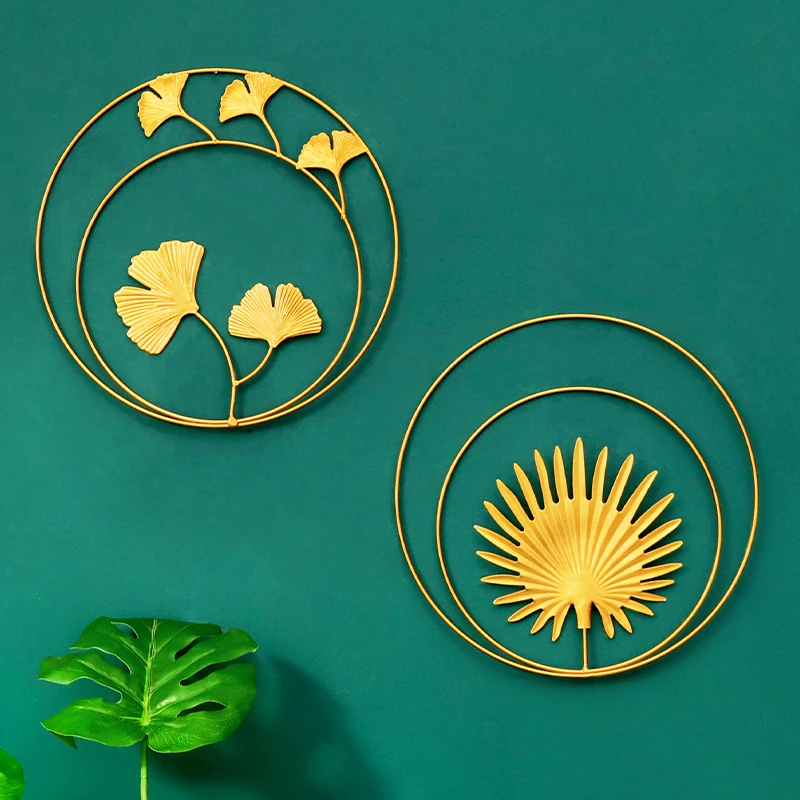 Nordic style golden leaf wall decoration ginkgo leaf pendant luxury living room background wall decoration metal wall hanging