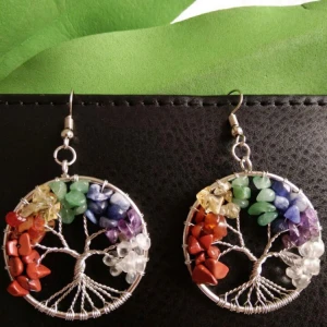 NUORO Irregular Natural Crystal Chakra Chipped Stones Women Jewelry Colorful Big Tumbled Stone Tree of Life Dangle Drop Earrings