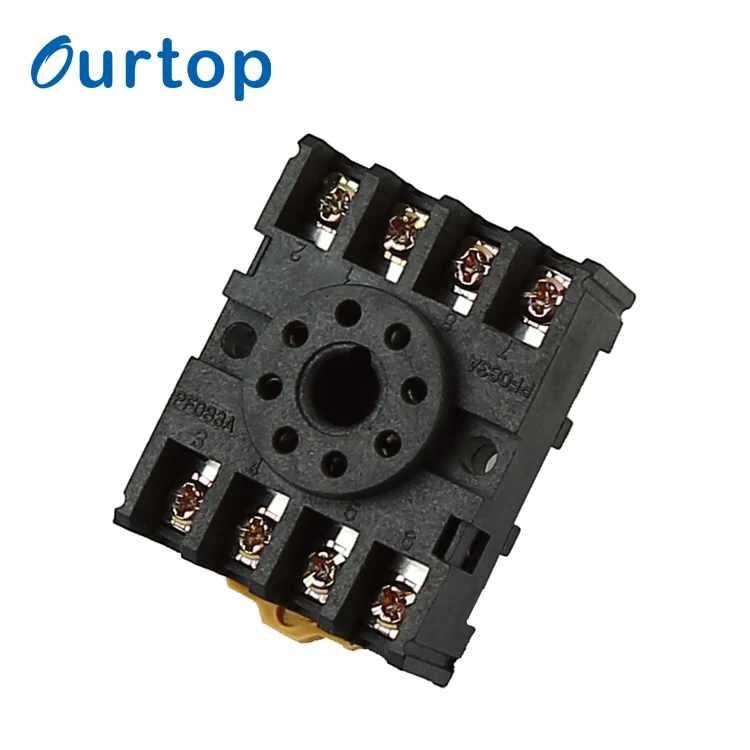 OURTOP Round Type 8 Pin 10A Din Rail Electromagnetic Electrical Relay Socket