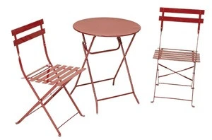 Outdoor Balcony Folding Steel Bistro Furniture Sets, Patio 3-Piece of Foldable Table and Chairs