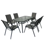 outdoor patio dining steel  table and 6 stackable chairs garden bistro furniture set with umbrella