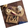 Oval Slide Out Bamboo Cheese Board and 4 Piece Knife Set