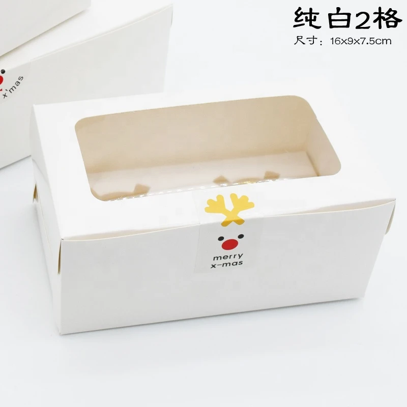 plain Cupcake Kraft Paper Box 2 Holes Baking Cake Packing Box Transparent Window Muffin Cake Box