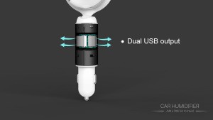 Portable Cool Mist Ultrasonic Mini Humidifier for Car Dual 2A USB charging 50ml capacity
