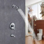 Pressure Balance Shower Valve Combo Complete Kit Bath and Shower Faucet Set Brass Antiscald Valve with Diverter Tub Spout