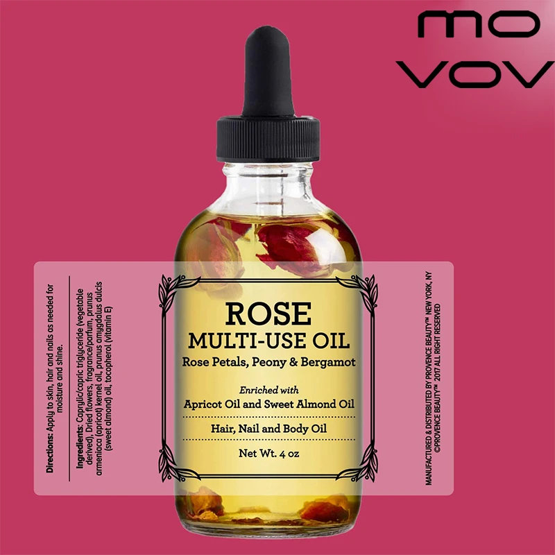 Private label OEM Rose Multi-Use Oil for Face Body and Hair Organic Blend of Apricot Petal essential stretch mark removal