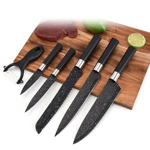 Ready To Ship Stocked Japanese Style Non-Stick Color Coating Stainless Steel 6pcs Kitchen Knife Set With Peeler