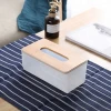 Retangular wooden tissue box oak lid plastic tissue box