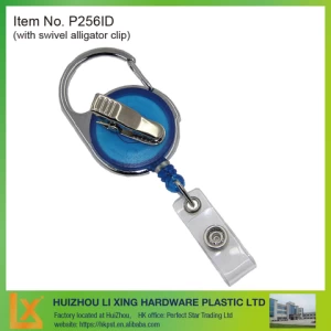 Retractable round carabiner badge holder,  with swivel alligator clip and strong spring & cord, ID strap