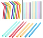 Reusable Silicone Straws, Long Flexible Silicone Drinking Straws with Cleaning Brushes
