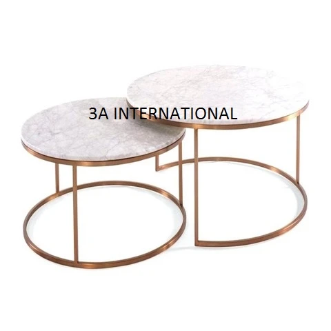 Royal Hotel Living Room Furniture Decorative Coffee Table With Golden Finished Aluminium Center Table With Marble Top