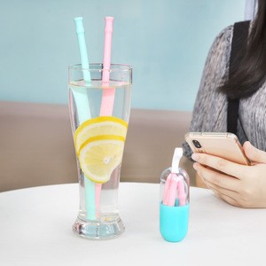 S3 Selling Custom Disposable Bio Recyclable Drinking Food Grade Silicone Folding Straw Set For Cups