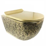 Sanitary ware black color wall hung toilet with crocodile design bathroom gold wall mount toilet with bidet