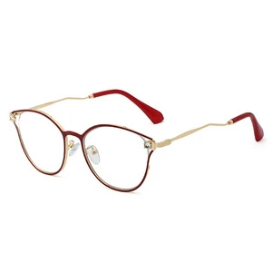 SHINELOT Trendy Cat Eye Glasses Frame Optical Personality Crystal Metal Designs Women Glass Frame Manufacturers Wholesale