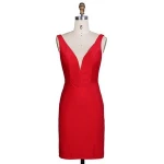 Simple design cocktail dress solid color v neck mini homecoming dresses