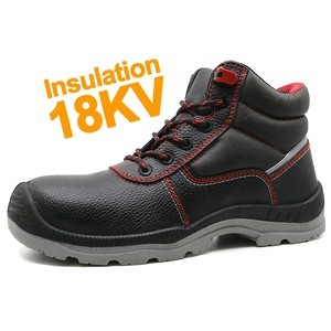 Slip resistant black leather composite toe anti puncture metal free electrical work18KV insulation safety shoes