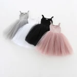 Spaghetti Straps Tulle Flower Children Kids Girls Dress Sleeveless Sundress Solid Color A-line Casual Dress For Baby Girl