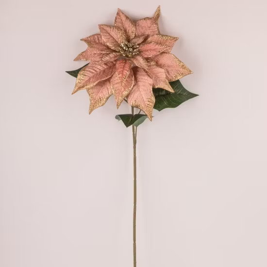Wholesale Christmas Artificial Poinsettia Flowers Polyester Single Stem Poinsettia