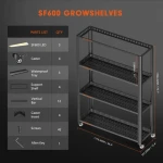 Spider Farmer Growshelves LED Grow Light Plant Stand 3 Tier with Wheels Metal Portable Indoor Gardening System Full Spectrum