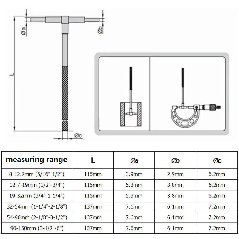Stainless steel adjustable Inner diameter gauge 8-150 mm