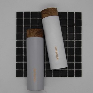 Stainless steel straight body mug Car gift vacuum insulated double wall office cup Wood grain cover customized water bottle