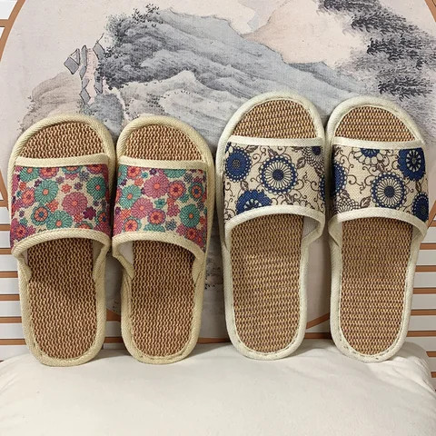 Stylish Linen Slippers for Home Anti slip Odor proof Breathable Summer Slippers