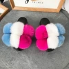 Summer fashion luxury wholesale raccoon Fur slippers real fox fur balls women pompom fur slides