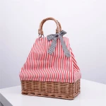 Summer rattan canvas stitching handbags eco-friendly wicker basket women striped tote bag SH986
