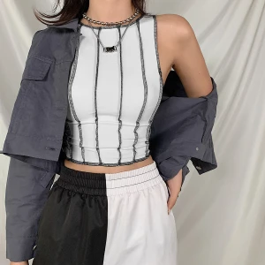 T1738364 Striped Patchwork Tank Top Y2k Woman Street Skinny Soft Crop Tops Casual Female Sleeveless Camisole
