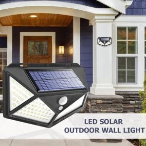 The new 100LED solar rechargeable wall lamp with four sides glowing human body induction lamp outdoor lighting modern courtyard
