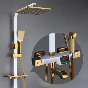 Thermostatic Bathroom Shower System Senducs Rainfall Shower Head Copper Brass Bathroom Faucets Luxury Digital Shower Set