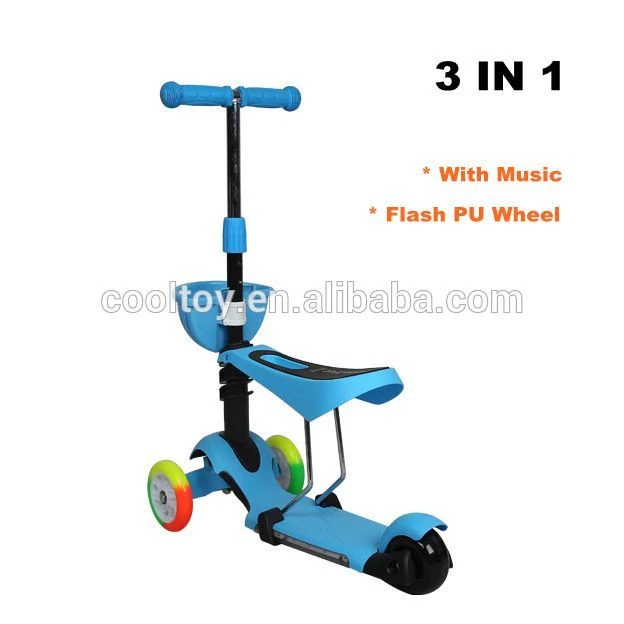 Three Wheels Boys Girls Foot Scooter 3 In 1 Baby Walker Children Kick Scooter With Music And Seat