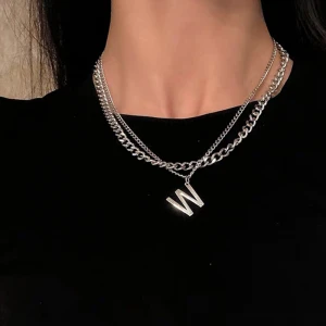 Titanium Steel W Letter Double Necklace Simple Personality Clavicle Chain Cool Wild Necklace Accessories Trendy