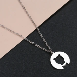 Todorova Stainless Steel Necklace For Women Cute Hollow Cat Pendant Necklace Clavicle Chains Collar Girls Fashion Jewelry