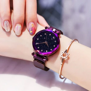 Top Brand Wristwatch  Rose Gold Mesh Magnet Buckle Starry Quartz Watch Geometric Surface Casual Women Quartz Wristwatch N0056