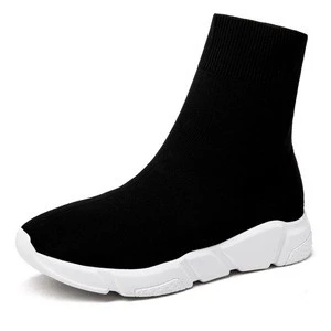 Trendy Lady Footwear Solid Platform Sock Boots Slip On Round Stretch Ankle Boots Women Shoes OEM Black Knitted Sock Boots