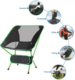 Ultralight Portable Folding Backpacking Camping Chair, Compact and Heavy Duty Outdoors, BBQ, Beach, Picnic with Storage Bags