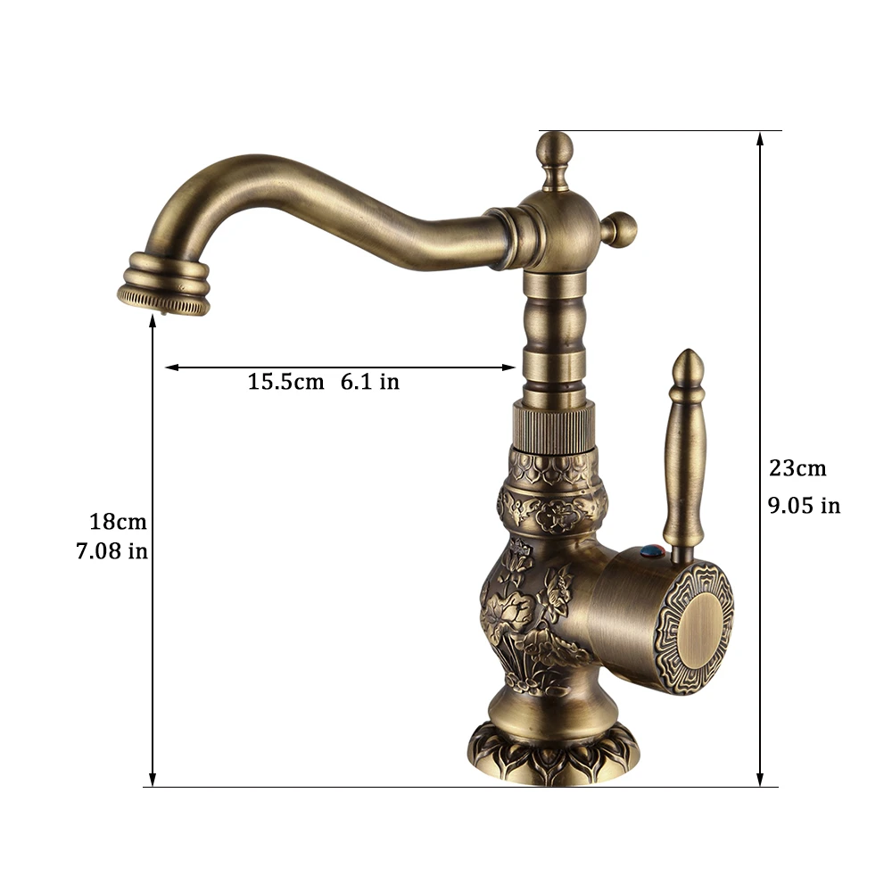 WANFAN Grifo Lavabo 9966F 360 Degree Rotate Single Handle Hot And Cold Water Brass Antique Basin Faucet
