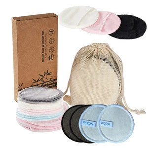 Washable Eco-friendly Natural 100% Organic Reusable Facial Face Cleansing Cotton Rounds Bamboo Makeup Remover Pads for Women
