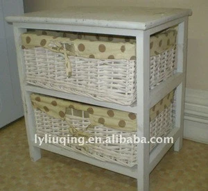 white color Wooden cabinet with wicker basket liner