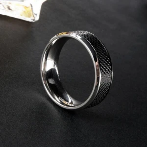 Wholesale 316L Stainless Steel IP Black Plating Diamond Cutting Pattern Wedding Engagement Band Ring