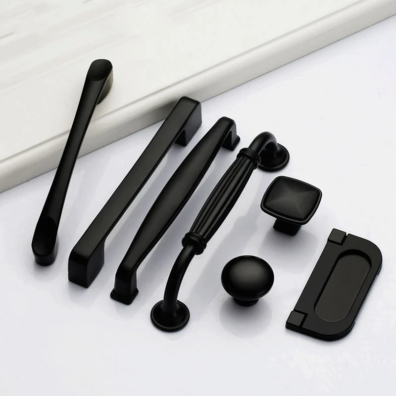 Wholesale American Style Modern Cabinet Furniture Simple Black Aluminum Wardrobe Handles Knobs Kitchen Cabinets Pull