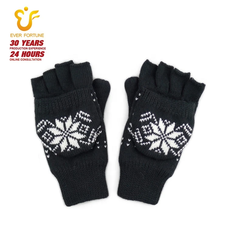 Wholesale cold winter fleece lined mittens fingerless gloves