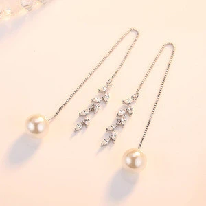 Wholesale Crystal and Pearl Jewelry Long Length Tassels Earrings 2019 New Women Fashion Earring