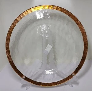 wholesale custom logo plating gold rim glass charger plates for wedding