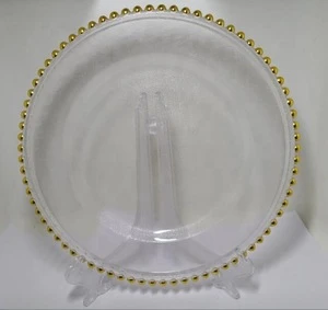 wholesale custom round crystal round glass gold beaded charger plate