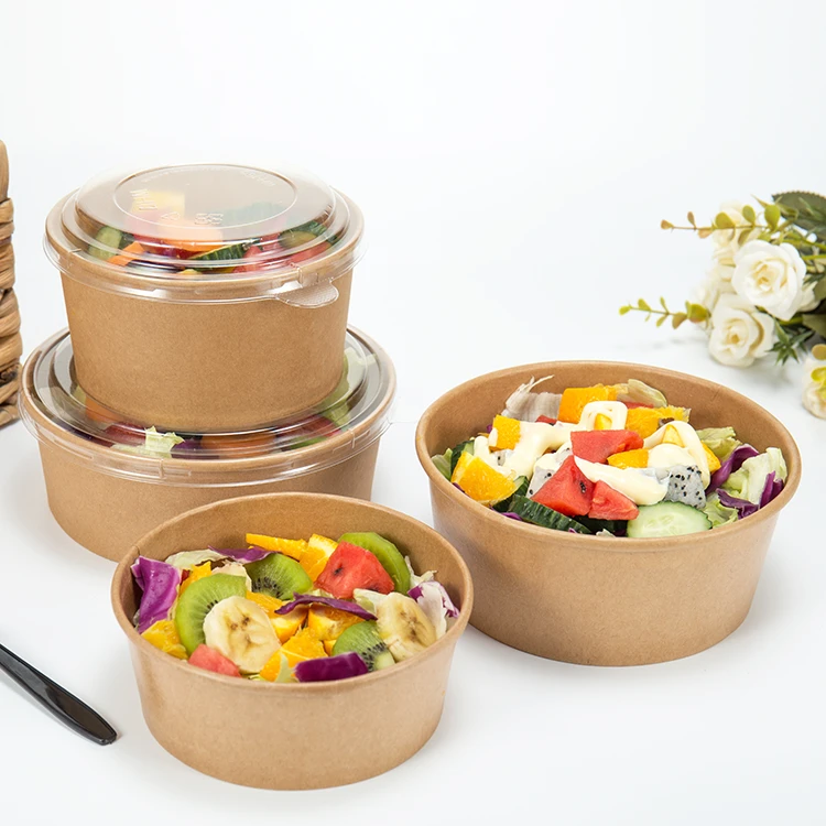 Wholesale eco friendly disposable takeaway round kraft paper bowl from china source factory supplier manufacturer
