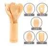 Wholesale flat large long handle kitchen tool utensils scraper slotted spatula serving pot bamboo spoon set for cooking