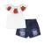 Import Wholesale Girls Boutique One-shoulder white top+jean short set Children Girl print Rose fashion outfit from China